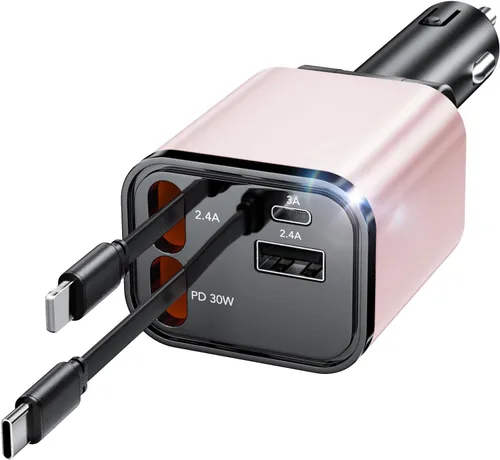 Vista 9 de EloBeth Cargador de coche retráctil de 120 W, cargador de coche 7 en 1 USB Cable gris-120W para Apple+Tipo C (actualizado)