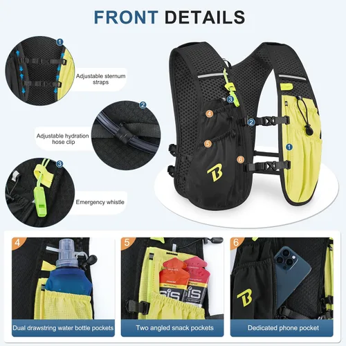 Vista 2 de BECOJADDE Chaleco de Hidratación Mochila para Correr para Hombres Mujeres, Mochila de Hidratación Ligera de 5L para Correr, Chaleco de Hidratación