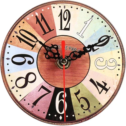 Vista 10 de Haofy Reloj de pared vintage redondo extra pequeño de 4.7 pulgadas, silencioso, funciona con pilas, reloj de pared de madera antigua para cocina