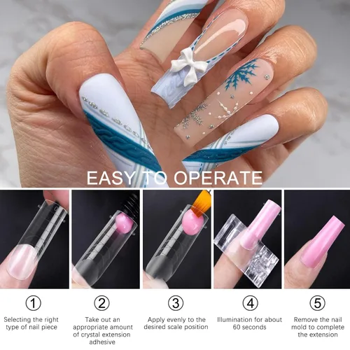 Vista 6 de 120 piezas de gel de extensión de polietileno con formas de uñas dobles con constructor de escamas para uñas de gel de manicura, diseño artístico