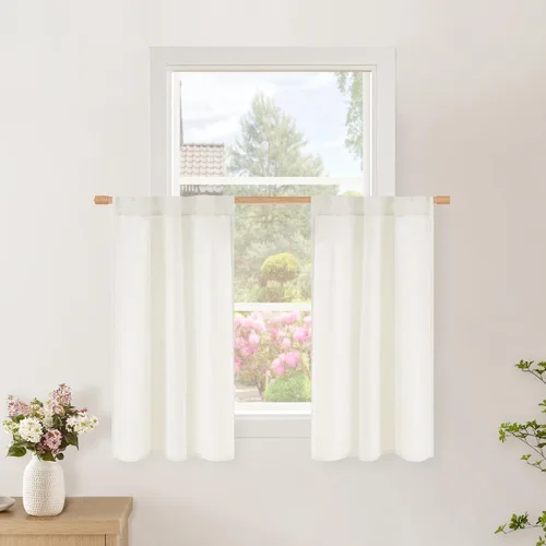 Vista 89 de BGment Cortinas cortas de lino marfil de 36 pulgadas de largo para ventanas de cocina, pequeñas cortinas texturizadas rústicas para café sobre