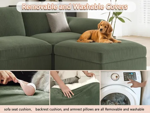 Vista 6 de EASE MOOSE Sofá modular verde seccional de gran tamaño en forma de L Pana verde