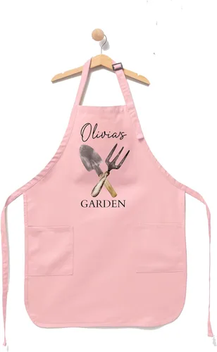 Vista 7 de Delantal de jardín personalizado con nombre: delantal de jardinería personalizado para mujeres, hombres y niños, delantal ajustable hecho a mano
