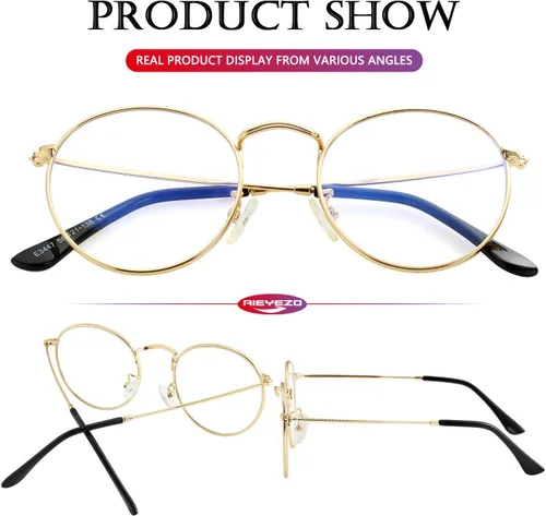 Vista 6 de AIEYEZO Gafas redondas para mujeres y hombres, lentes de bloqueo de luz azul, lentes circulares con marco de alambre de metal
