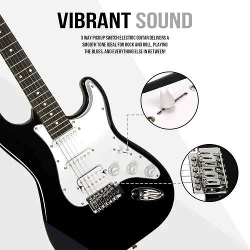 Vista 6 de Soulmate - Kit de guitarra eléctrica para principiantes de 39 pulgadas, tamaño completo, guitarra eléctrica de cuerpo sólido con pastilla HSS