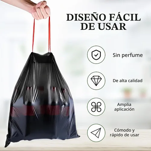 Vista 4 de Bolsas de basura de 8 galones, 120 unidades, 0.8 mil, negras, sin Negro