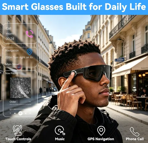 Vista 6 de AI Pro - Lentes de cámara de 32 MP – Gafas de grabación con estabilización EIS de 6 ejes, asistente de voz ChatGPT, lentes de sol polarizados