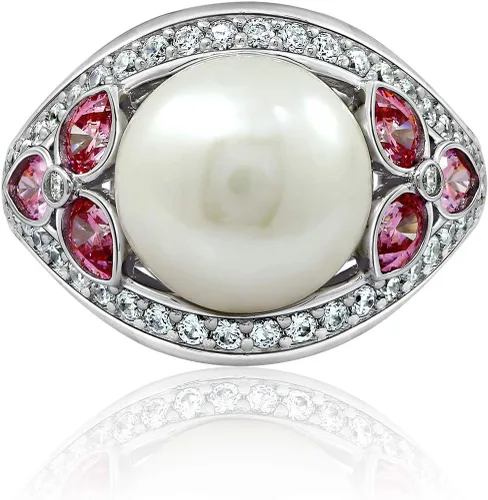 Vista 5 de Tienda Collection Platinum-Plated Sterling Silver Infinite Elements Cubic Zirconia Vintage Freshwater Cultured Pearl Cocktail Ring