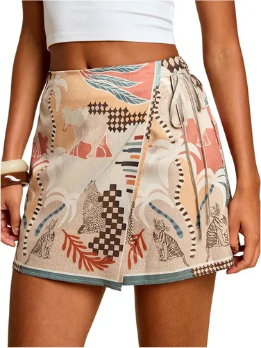 Vista 8 de SweatyRocks Mini faldas bohemias para mujer, pantalones cortos florales con Negro