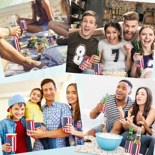 Vista 6 de 12 fundas para enfriar latas con bandera de Estados Unidos, neopreno a granel para latas y botellas, 120z