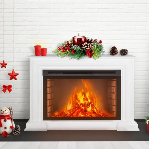 Vista 7 de Centros de mesa de Navidad, portavelas votivas de vidrio con piñas artificiales nevadas, bayas, anillos de vela de Navidad, decoración