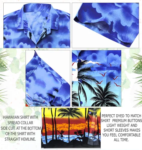 Vista 5 de LA LEELA Camisa hawaiana con botones y manga corta para hombre, diseño de calavera caribeña pirata