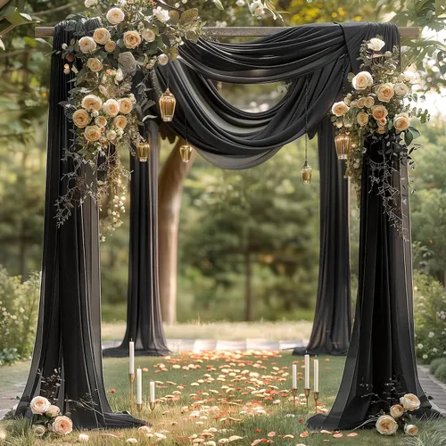 Vista 5 de Tela Negra para Drapeado de Arco de Boda 1 Panel 30'' x 20 Pies Cortinas Negras Tela Transparente Telón de Fondo Telas para Drapeado de Arco