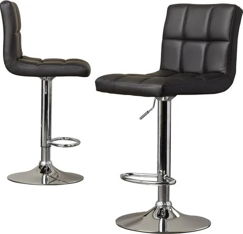 Vista 3 de Juego de 2, taburetes de bar de cuero moderno hidráulico giratorio silla de comedor taburetes de bar (negro)