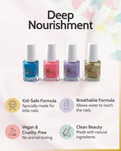 Vista 2 de karma organic Juego de esmaltes de uñas no tóxicos para niños, esmalte de uñas certificado para niñas, vegano y seguro para niños, juego de regalo
