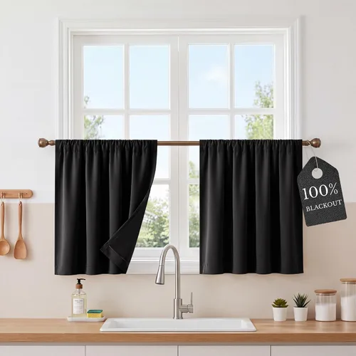 Vista 38 de NICETOWN Biscotti - Cortinas de cocina beige de 36 pulgadas de largo, bolsillo para barra, 100% opacas, casuales y relajantes, tratamientos