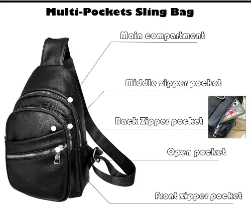Vista 4 de Sunwel Fashion Riñonera ligera con 4 bolsillos con cremallera, estilo casual, cangureras, pequeña cruzada para mujer, Negro -, Mochila casual