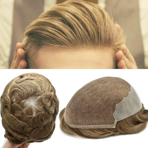 Vista 46 de Mens Toupee Swiss Lace Mens Hair Piece Sistema de reemplazo de cabello para hombres Toupee para hombres Cabello humano nudo blanqueado protesis