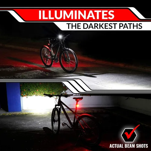 Vista 5 de Bike Lights for Night Riding, USB Rechargeable Front and Back Lights, LED Bicycle Headlight and Tail Light Set, Water Resistant Bike Lights