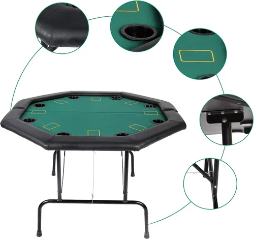 Vista 4 de Mesa de póquer plegable de casino mesas de póquer Texas Hold'em Mesa de póquer plegable, mesa de juego de mesa de fieltro con portavasos de plástico