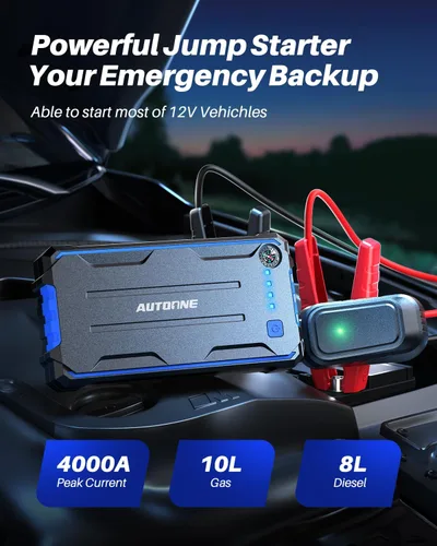 Vista 2 de AUTOONE Arrancador de coche de 4000 A, arrancador de batería portátil para coche compacto de hasta 10.0 L de gasolina y 8.0 L de motor diésel
