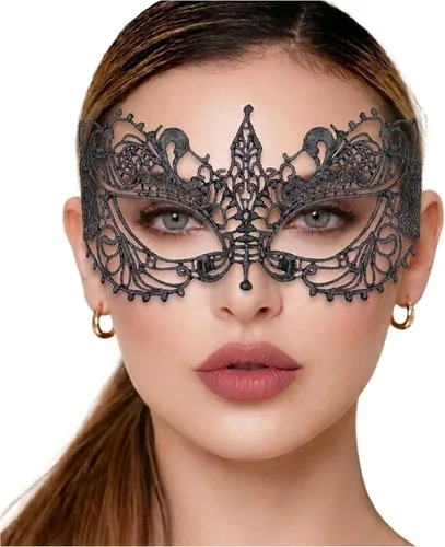 Vista 9 de Masquerade Mask For Women Lace Masquerade Mask for Masquerade Party, Proms, Venetian Party, Mardi Gras, Halloween & Cosplay Ana Bg Pluma de Pavo Real