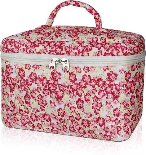 Vista 53 de Gosect Bolsa de maquillaje grande, bonita bolsa de cosméticos para mujeres y niñas, bolsa de aseo estética de coqueta floral, bolsa organizadora