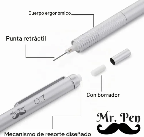 Vista 3 de Mr. Pen - Lápiz mecánico de 0.028 in con estuche, lápices de dibujo de metal