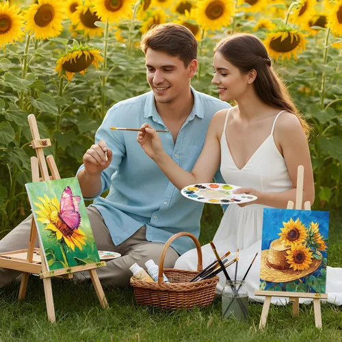 Vista 5 de Engrowtic 12 lienzos predibujados de flores de girasol de 8 x 10 pulgadas para pintar, lienzos preimpresos, para mujeres, pintura, arte, fiesta