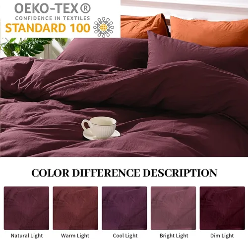 Vista 413 de NEXHOME PRO Funda de edredón Twin XL 100% algodón lavado, transpirable, duradera, texturizada, similar al lino, juego de ropa de cama para el hogar