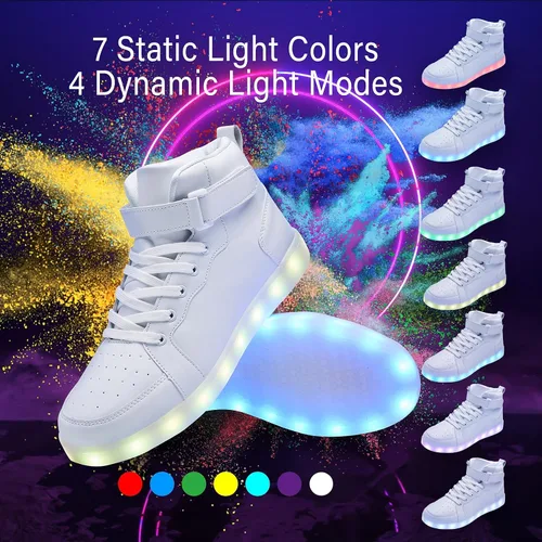 Vista 2 de Zapatos con luz LED para niños, tenis de caña alta para niños y niñas, zapatos de baile de hip-hop para Halloween, fiesta de Navidad con carga USB