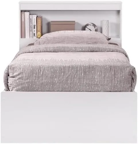 Vista 7 de Pemberly Row Cama de almacenamiento tamaño individual con cabecera de estantería, madera duradera, acabado blanco, 3 cajones, deslizadores