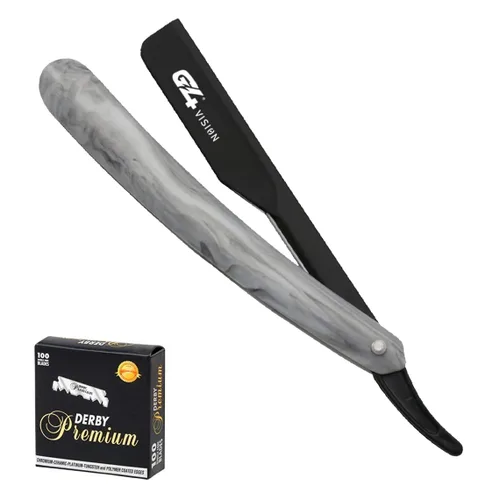Vista 8 de Cuchilla de afeitar G4 de acero inoxidable con borde recto para afeitar, cuchillas reemplazables (negro)