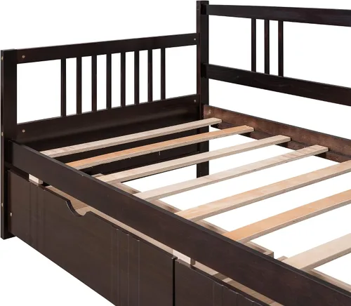 Vista 7 de Polibi Sofá cama de tamaño individual con dos cajones, marco de sofá cama de madera con rieles para sala de estar, dormitorio, color espresso