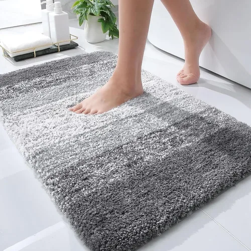 Vista 2 de OLANLY Juego de 2 tapetes de baño y alfombras de baño ombré, tamaño 30 x 20 pulgadas y juego de alfombras de baño 30 x 20 + 24 x 20 pulgadas