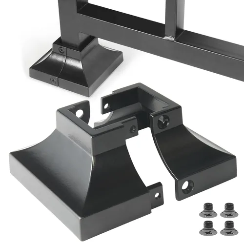 Vista 7 de 1 pieza Base de poste de cubierta de 2,5 cm de aluminio, falda de poste, pasamanos, escalera, base de barandilla de terraza y porche (negro)