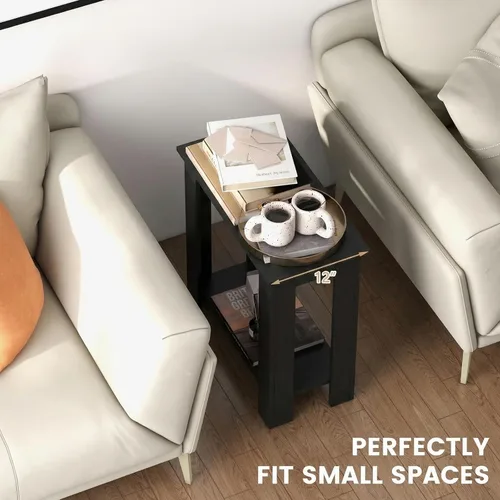 Vista 4 de Giantex Narrow End Table, 2-Tier Side Table with Open Storage Shelf, Retro Wood Sofa Table Bedside Tables for Small Spaces, Slim Nightstand for