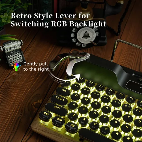 Vista 4 de 7KEYS Teclado mecánico estilo máquina de escribir retro para juegos, teclado de computadora estilo vintage con Bluetooth inalámbrico 5.0
