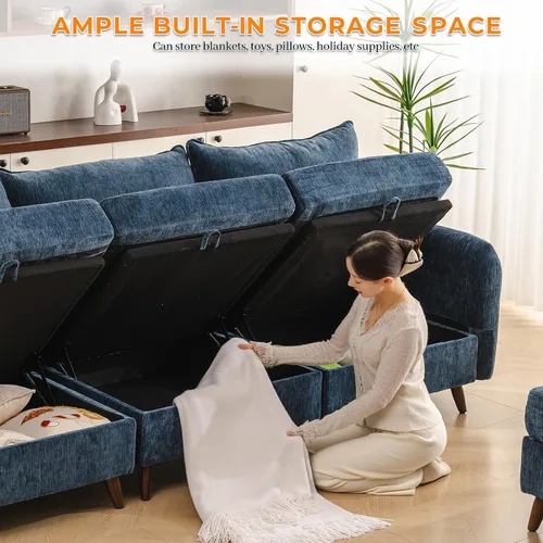 Vista 3 de Rexulqo Sofá modular modular de 104 pulgadas con almacenamiento para todos los asientos, sofá grande en forma de L, cómodos sofás de nube con Azul