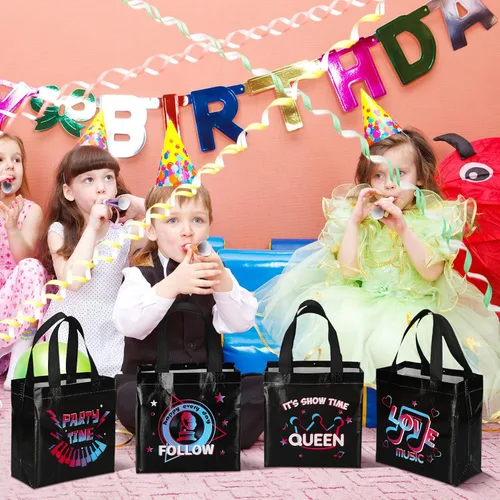 Vista 7 de Pinkunn 20 piezas de bolsas de regalo para fiesta musical, bolsas de regalo no tejidas, suministros para regalos temáticos para adolescentes, cajas
