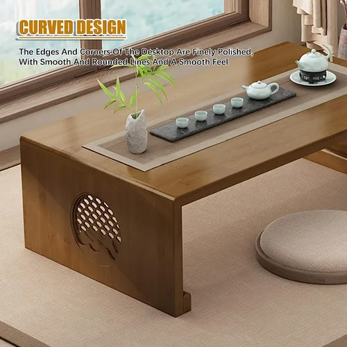 Vista 7 de Mesa de Centro Mesa de centro para sala de estar, mesa de café plegable con diseño de ventana panorámica, mesa de té baja japonesa para sentarse