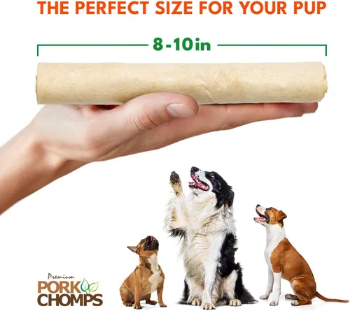 Vista 4 de Pork Chomps Masticable de piel de cerdo horneada para perros, rollo de 8 pulgadas, 1 unidad (paquete de 3)