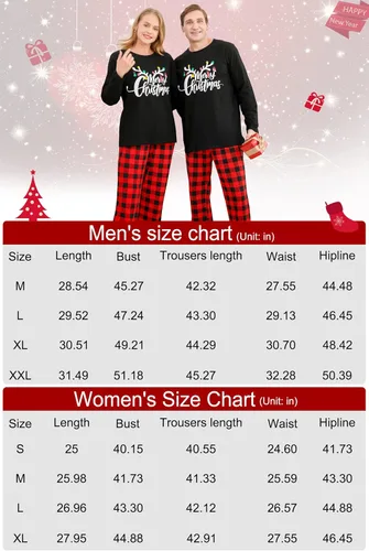 Vista 9 de SOLOYEE Pijamas de Navidad a juego para parejas, conjuntos de pijamas clásicos a cuadros para adultos, ropa de dormir de Navidad para familia