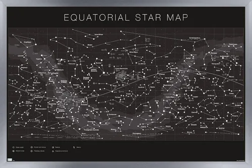 Vista 10 de Trends International Astrología - Póster de pared con mapa estelar ecuatorial, 14.725 x 22.375 pulgadas, versión enmarcada de madera de granero