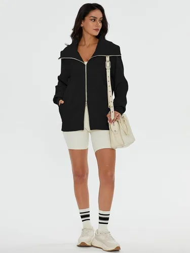 Vista 5 de DEEP SELF Sudaderas de gran tamaño con cremallera completa para mujer, chaqueta casual de manga larga con cuello 2023, ropa de moda de otoño