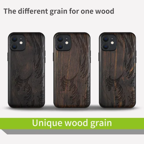 Vista 8 de Carveit Funda magnética de madera para iPhone 12 [madera natural y TPU suave] a prueba de golpes, funda de madera única y elegante compatible