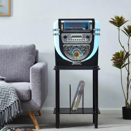 Vista 6 de Arkrocket Boston Jukebox - Sistema de entretenimiento con soporte Bluetooth reproductor de CD FM Radio SD USB