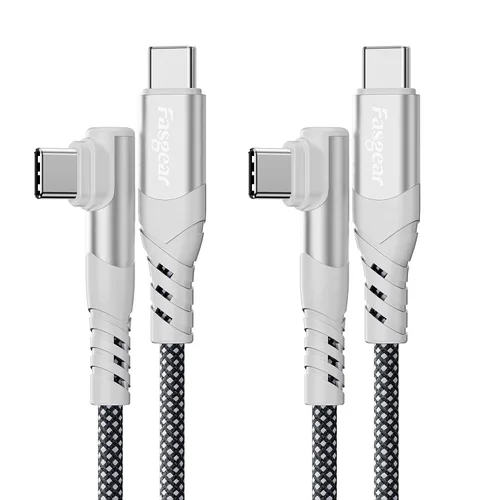 Vista 9 de Fasgear Cable USB C a USB C de 100 W – Paquete de 2 cables USB 2.0 tipo C a tipo C PD de 3 pies de carga rápida 5A en ángulo recto compatible