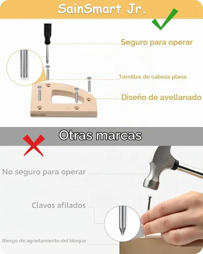 Vista 4 de SainSmart Jr. Kit de construcción de carpintería, juego de proyectos STEM 4 en 1 para niños, juguetes de montaje de manualidades de madera