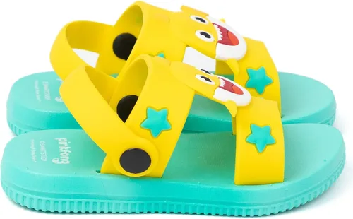 Vista 4 de Baby Shark Sandalias para niños Deslizadores azules y amarillos con correa de apoyo Zapatos deslizantes de verano para la familia de tiburón